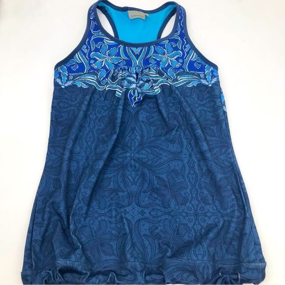 Athleta Tinker Tank Blue Paisley Print Drawstring Waist Activewear Athletic Top - Picture 1 of 12